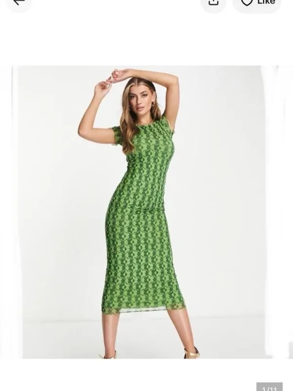 Motel Rocks Happyella Retro Midi Dress in wavy daisy green w/ geometric pattern #st.patricksday #bodycon #grunge - Image 4