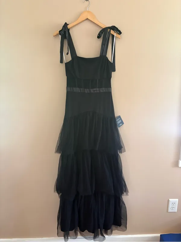 Lulus Enticing Mystique Black Tulle Tie-Strap Tiered Maxi Dress Size Small NWT - Image 5