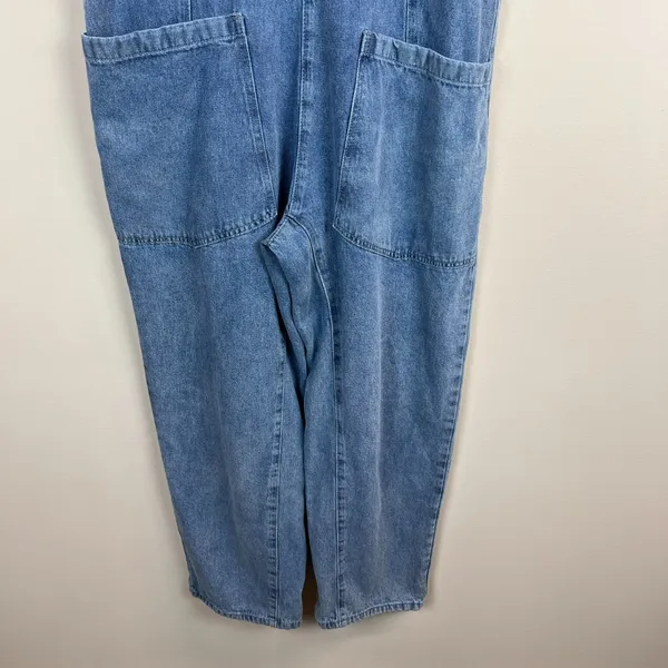 Denim Jean Baggy Overall Jumpsuit Womens Small Blue Sleeveless Adjustable Straps - Image 5
