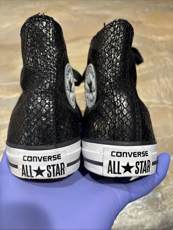 Converse All Star High Top Metallic Snakeskin-textured Black Sneakers Women 7.5 - Image 5
