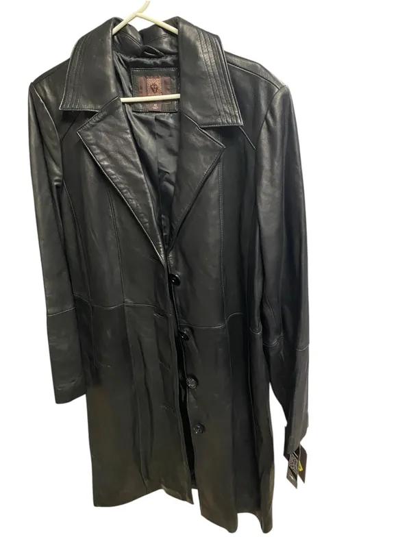 vintage Y2K 90s Anne Klein Midi Leather Trench Coat Matrix classic Mobwife - Image 4