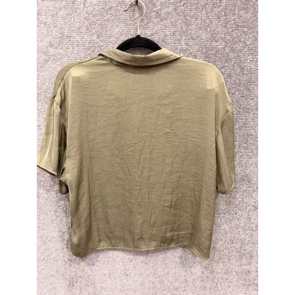 American Eagle Womens Button Down Shirt Small Olive Green Short Sleeve Boxy Fit - Image 6