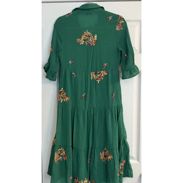 Figueroa & Flower Tiered Maxi Dress Green‎ Boho Peasant Floral Garden Party MED - Image 3