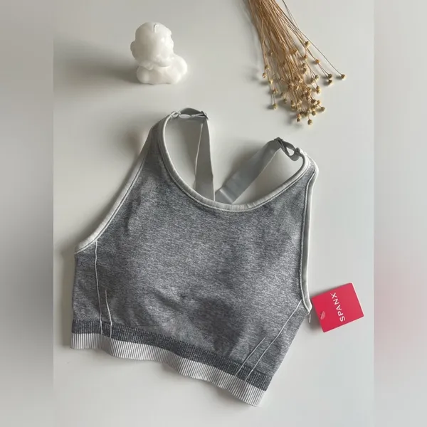 SPANX Seamless Sculpt Cloudy Grey High Scoop NWT Neck Crossback Sports B… - Image 3