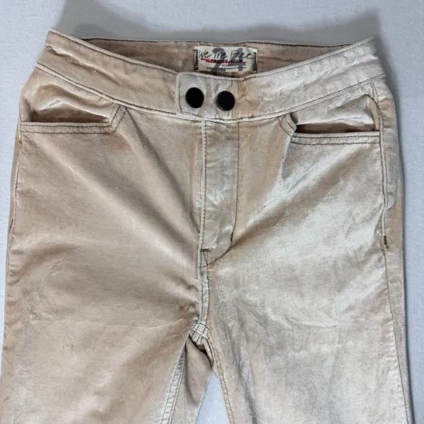 We The Free Beige Metallic Pants Size 24 Straight Leg Velvet-Like Texture - Image 13