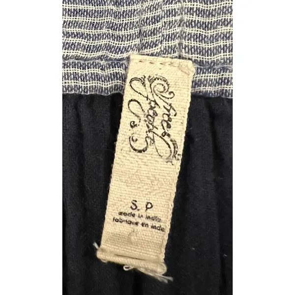 Free People Top Womens Size S Blue White Cotton Relaxed Pullover Boho Peplum - Image 3