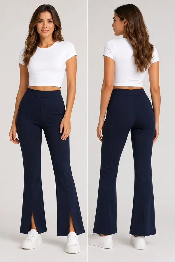 Abercrombie & Fitch Women’s Navy High Rise Wide Leg Pants Split Hem Pull-On Smal - Image 2