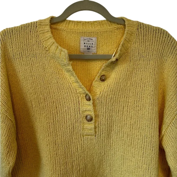 Billabong Womens Henley Sweater Butter Yellow Slouchy Knit Beachy Coastal Large - Image 4