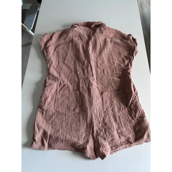 VICI Womens Dusty Rose Pink Textured Gauze Button Front Romper S/M Short Sleeve - Image 4