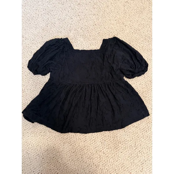 Maeve Anthropologie Batia Textured Babydoll Blouse Black Puff Sleeve‎ XS - Image 4