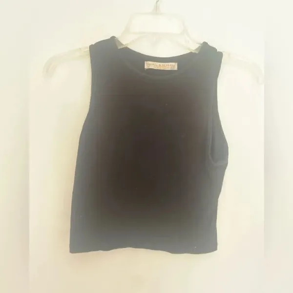 Pull & Bear Black Crop Tank Top Euro Medium Black Size undefined - Image 3