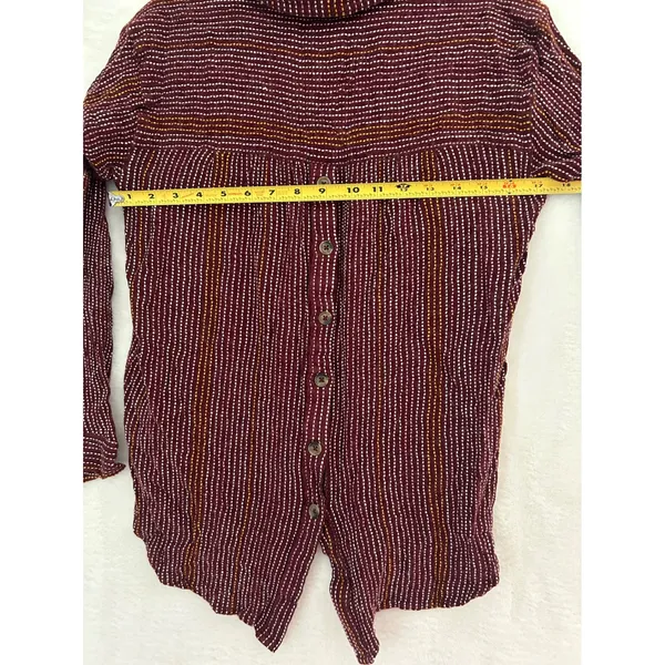 Anthropologie Burgundy Striped Button Back Long Sleeve‎ Shirt Womens Medium - Image 8