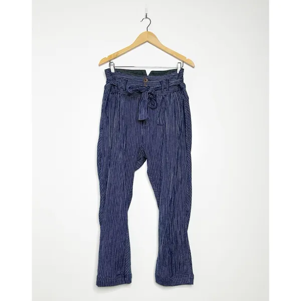 Free People Rumors Yarn Dye Blue Striped Harem Pants Size 6 - Image 3