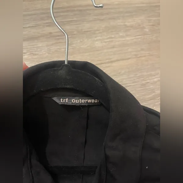 Zara Faux Suede Black Belted Trench Coat M - Image 6