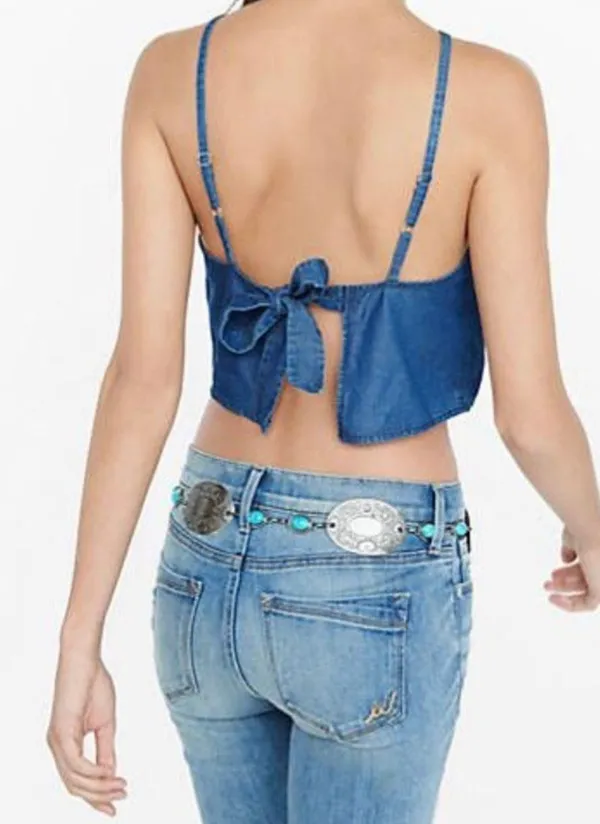 EXPRESS Chambray Denim Tie Back Crop Sz M - Image 3