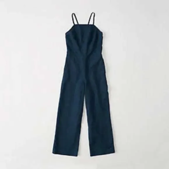 Abercrombie & Fitch Jumpsuit Size 0 Blue Lace Up Back Wide Leg Denim Boho Casual - Image 3