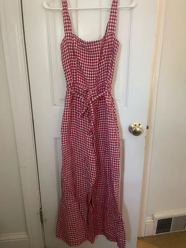 Reformation Red Linen Gingham Jumpsuit Wide-Leg - Image 2
