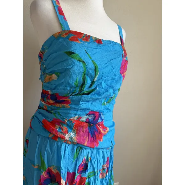 Zarr Collection Taylor Asymmetrical Drop Waist Blue Floral Maxi Dress Womens 8 - Image 2