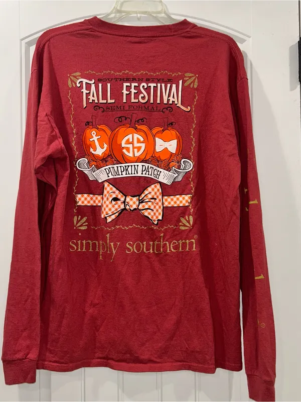 Simply Southern Fall Red Long Sleeve Tee with Gold Bow Logo - Image 4