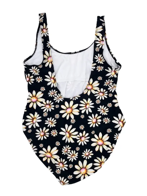 No Boundaries High Leg One Piece Swimsuit Size XL Black Daisy Floral Print 90s - Image 4