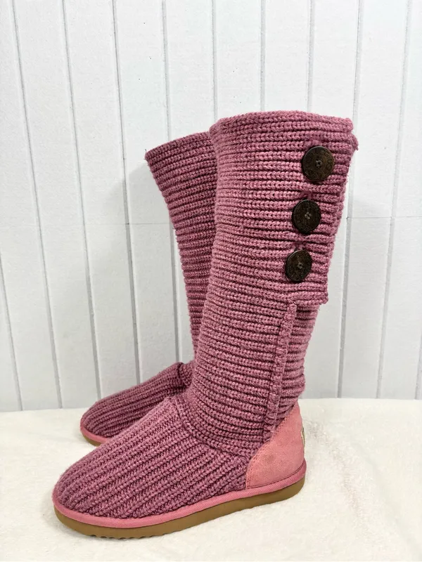 UGG Tall Cardy Knit Button Boots in Mauve Pink size 8 - Image 2