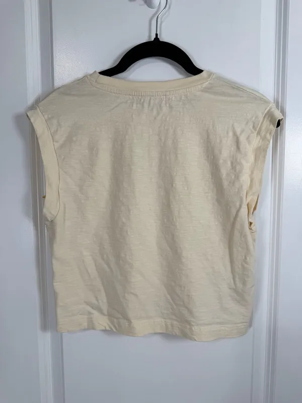 Mango MNG Cream Textured Cotton Cap Sleeve Muscle Tee - Image 3