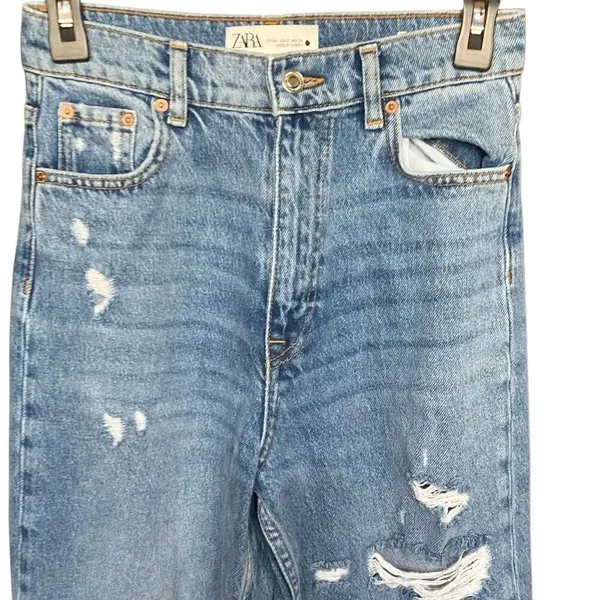 Zara The 90’s Full Length Medium Wash Distressed Raw Hem Jeans Sz 2/26 #765 - Image 3