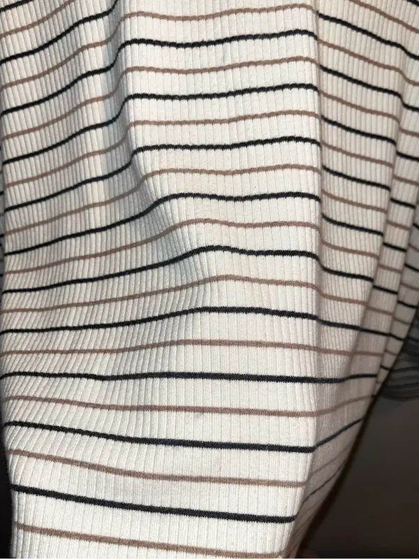 Liz Claiborne Cream Top with Black and Brown Stripes - Image 2