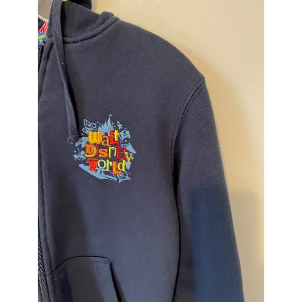Walt Disney World Park Embroidered Graphic Hoodie Sweatshirt Navy Blue Medium - Image 4