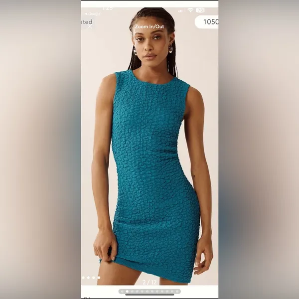 Anthropologie Teal Textured One-Shoulder Dress - Image 2