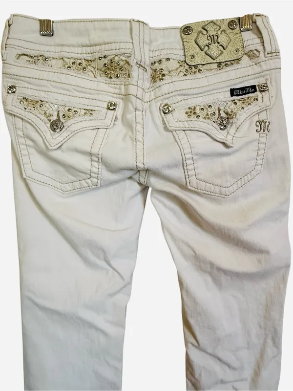Miss Me Jeans White Cuffed Capri Cropped Jeans Embellished Pockets Women’s Sz 28 - Image 4