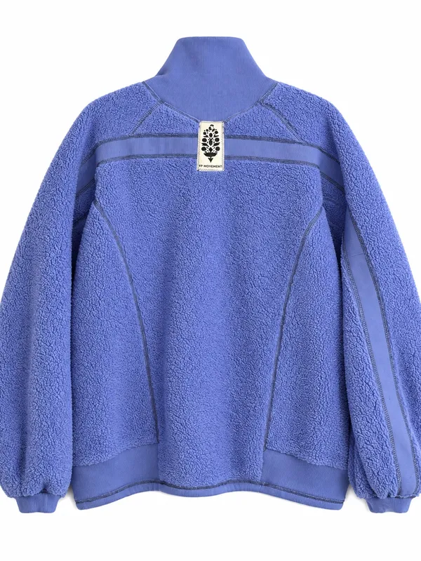 Free People Ready Set Ribbed Sherpa Pullover XL Blueberry Blue Quarter Zip - Image 4