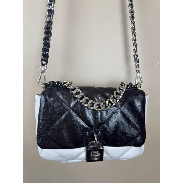 Steve Madden Women’s Shoulder Bag Old Money Preppy Crossbody Black White - Image 4