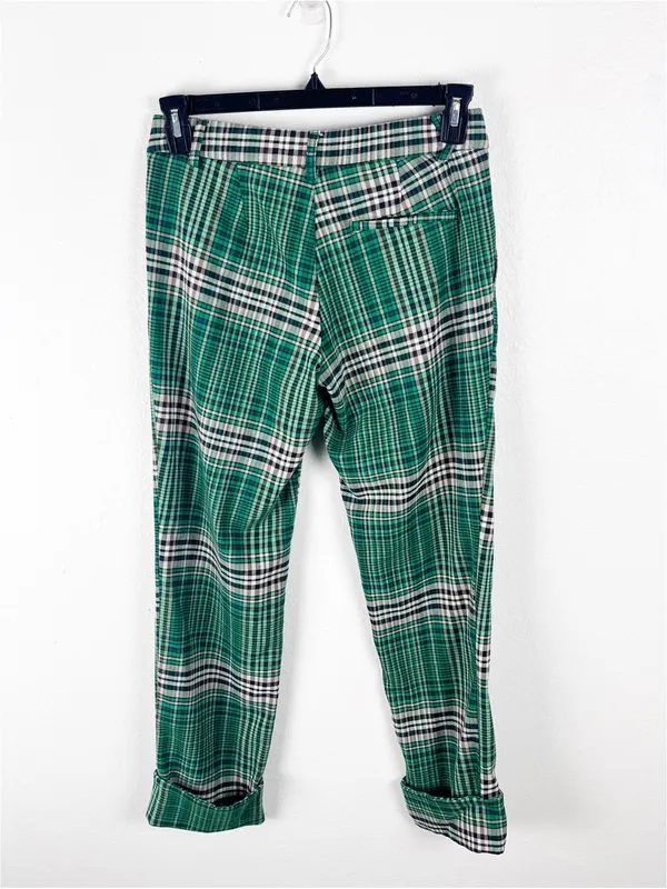FREE PEOPLE Green All For Me Plaid Tapered Cuffed Pants Slacks Trousers Size 0 - Image 2
