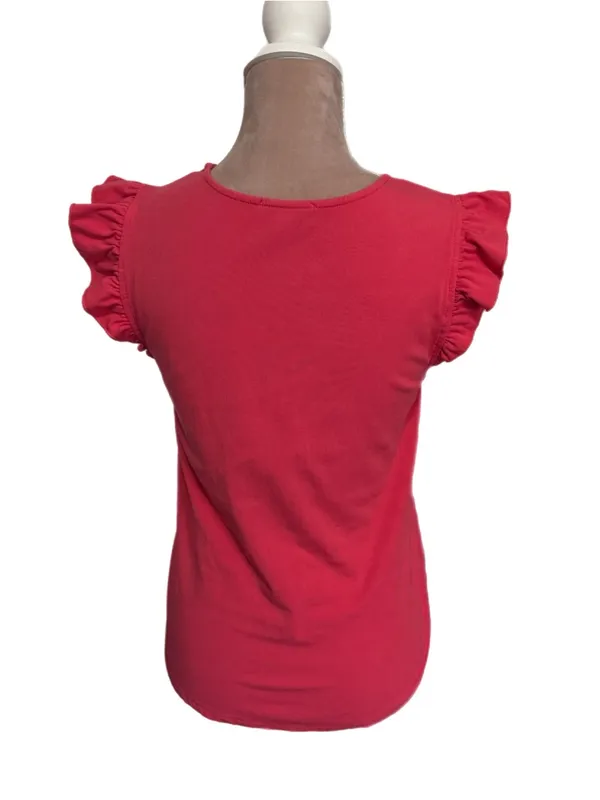 EVEREVE Pink Ruffle Sleeve V-Neck Top Womens Size Small Stretchy Knit Blouse - Image 6