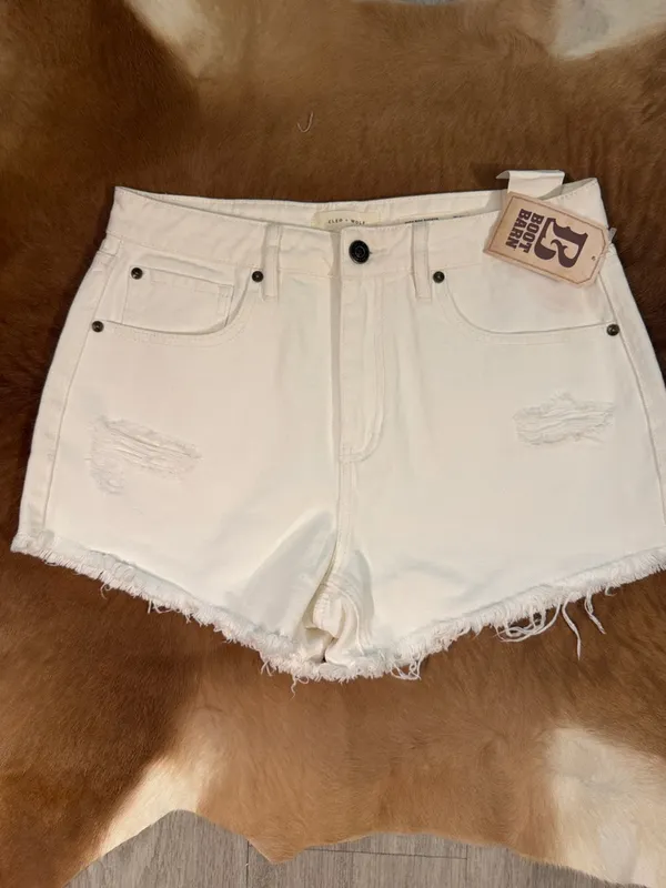 $60 NWT Cleo + Wolf White Distressed High-Rise Women’s Denim Shorts 28 Boot Barn - Image 2