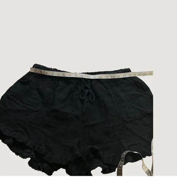 Umgee Black Gauze Ruffle Hem Shorts XL Cotton Elastic Drawstring Waist WK6518 - Image 6