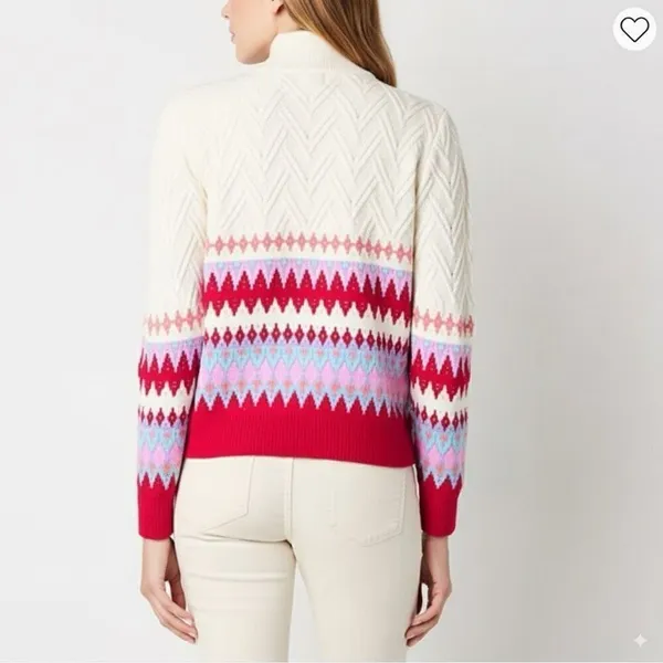 NWT ST. JOHN'S BAY Sweater Women’s XL Multicolor Fair‎ Isle Cable Knit Pullover - Image 2