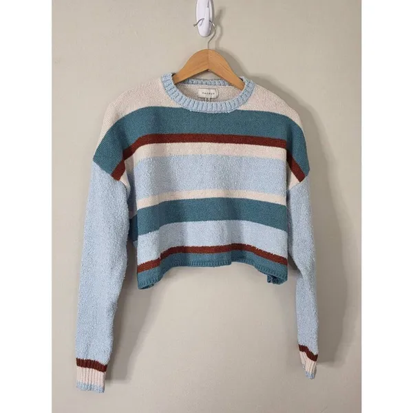 Pacsun Cropped Sweater Striped Blue Size Medium Pullover Style NEW‎ - Image 6