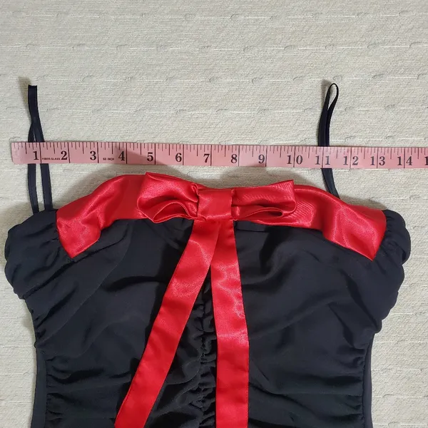 Moda International BK Strapless Red Bow Ruched Front Ruffled Hem Dress Size‎ 8 - Image 6