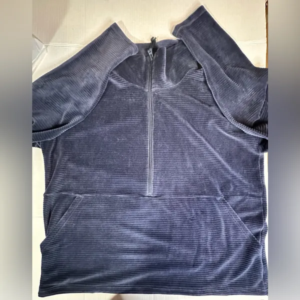 LL Bean Blue Loose Turtle Neck 3/4‎ Zip Up Kangaroo Pocket Ribbed Sweater XL - Image 7