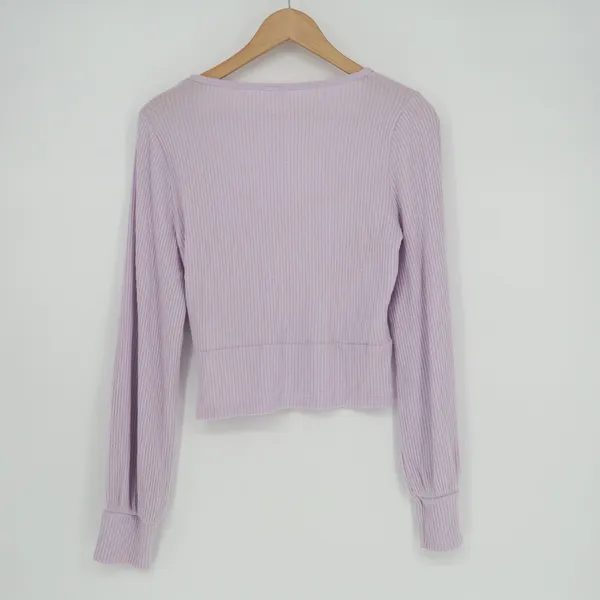 Hollister Faux Wrap Crop Top Womens L Purple Stretch V Neck Long Sleeve Ribbed - Image 5