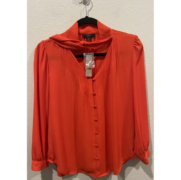 J.Crew Long Sleeve Tie Red Blouse - Image 4