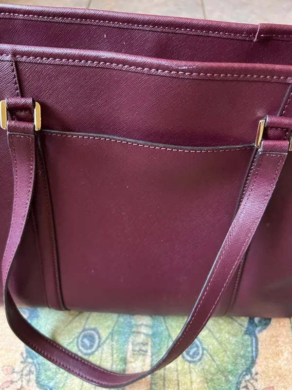 Michael Kors Plum Saffiano Tote with Magenta Pom Charm - Image 12
