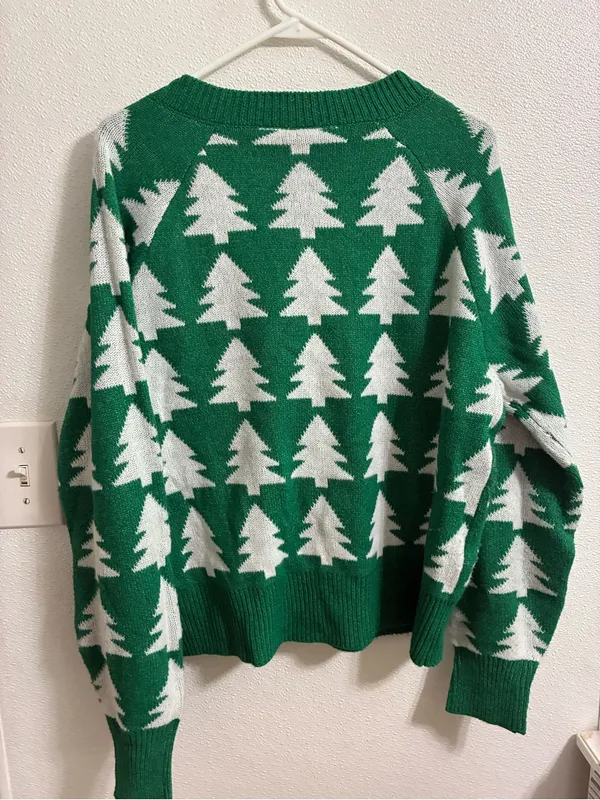 Holiday Tree Pattern Green Cardigan Sweater by Dec 25th Medium - Image 2