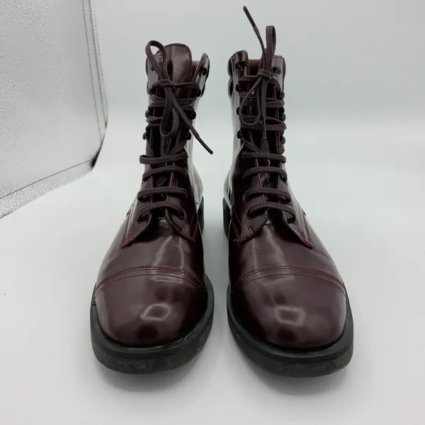 Robert Clergerie Patent Leather Burgundy‎ Cap Toe Ankle Boots Womens 8 EU 38.5 - Image 3