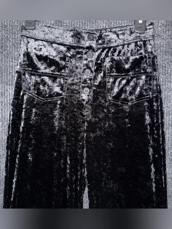 Halara NWT High Waisted Pockets Straight Leg Velvet Casual Pants Black S Retro - Image 4