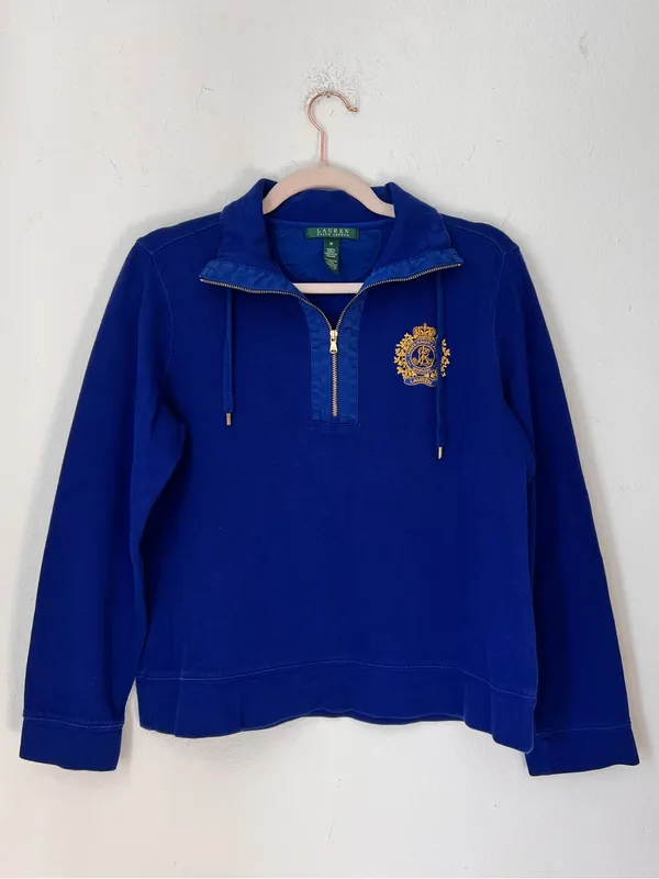 Lauren Ralph Lauren Blue Cable Knit Sweater Women's M 100% Cotton Logo Preppy - Image 3