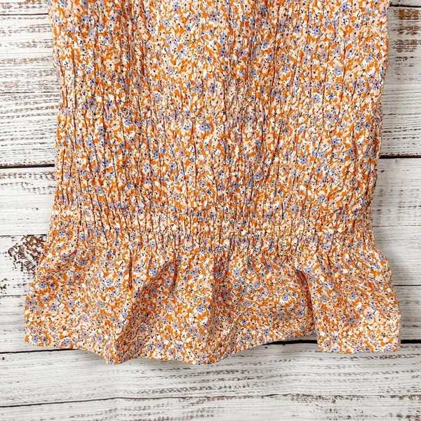 Zara Floral Ditsy Orange Lilac Smocked Sleeveless Minidress, EUC, Size Medium - Image 6