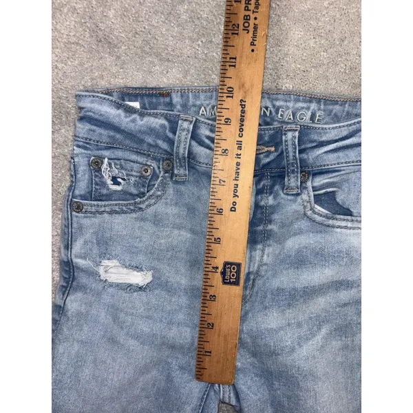 American Eagle‎ Jeans Womens 000 Short Light Wash Super Hi-Rise Flare Distressed - Image 9